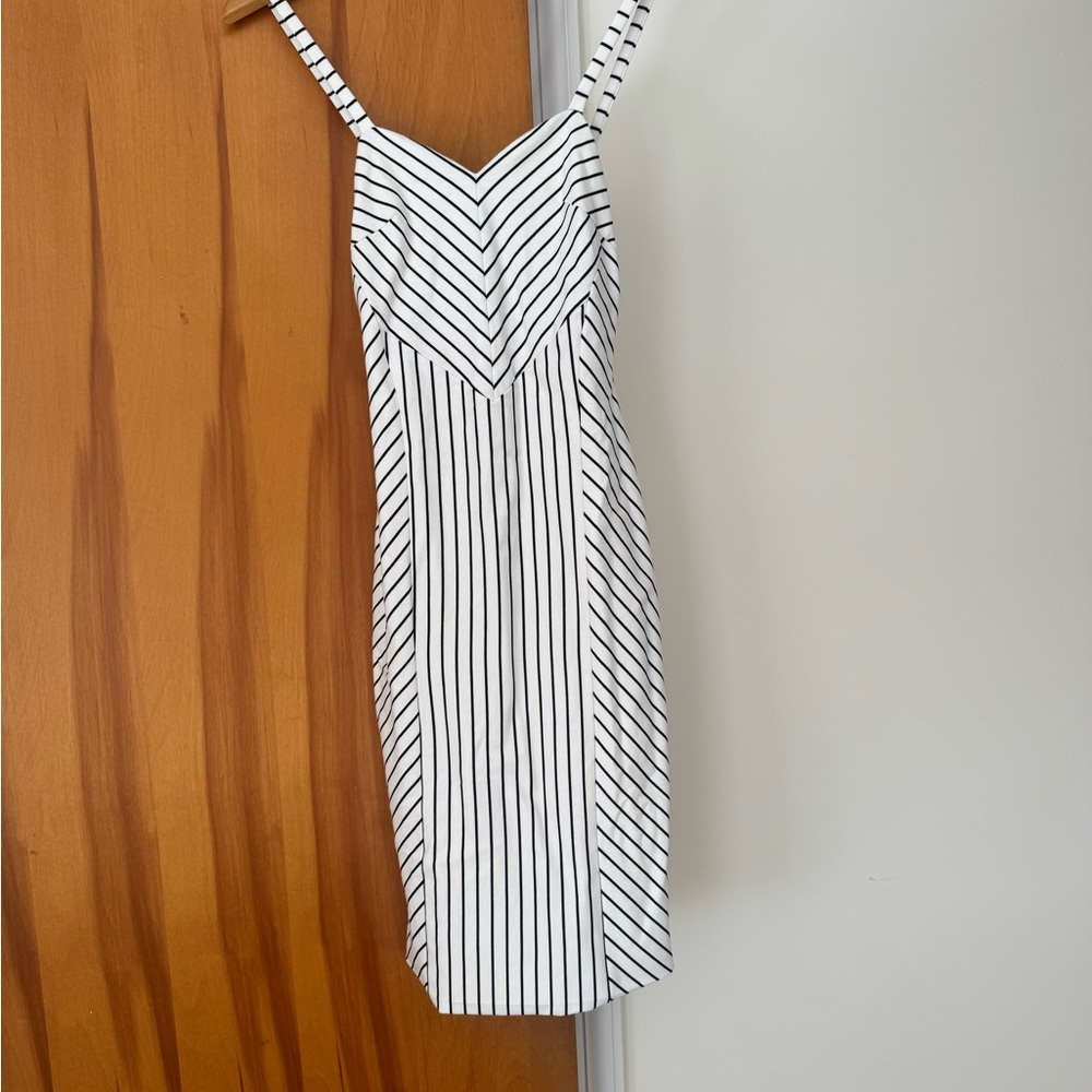🆕 Torn by Ronny Kobo Black and White Striped Mini Dress